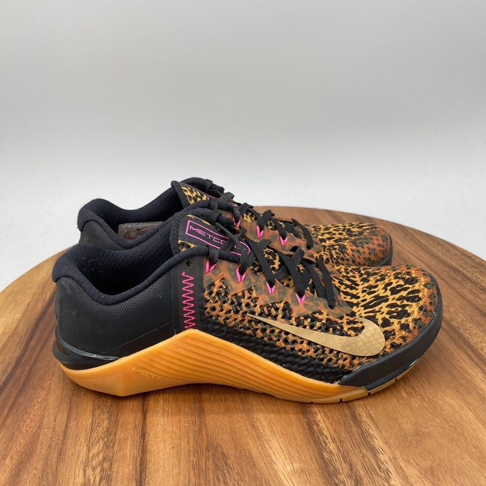 Nike Metcon 6 Shoes Womens Size 8 Black Animal Print Training Workout Lifting